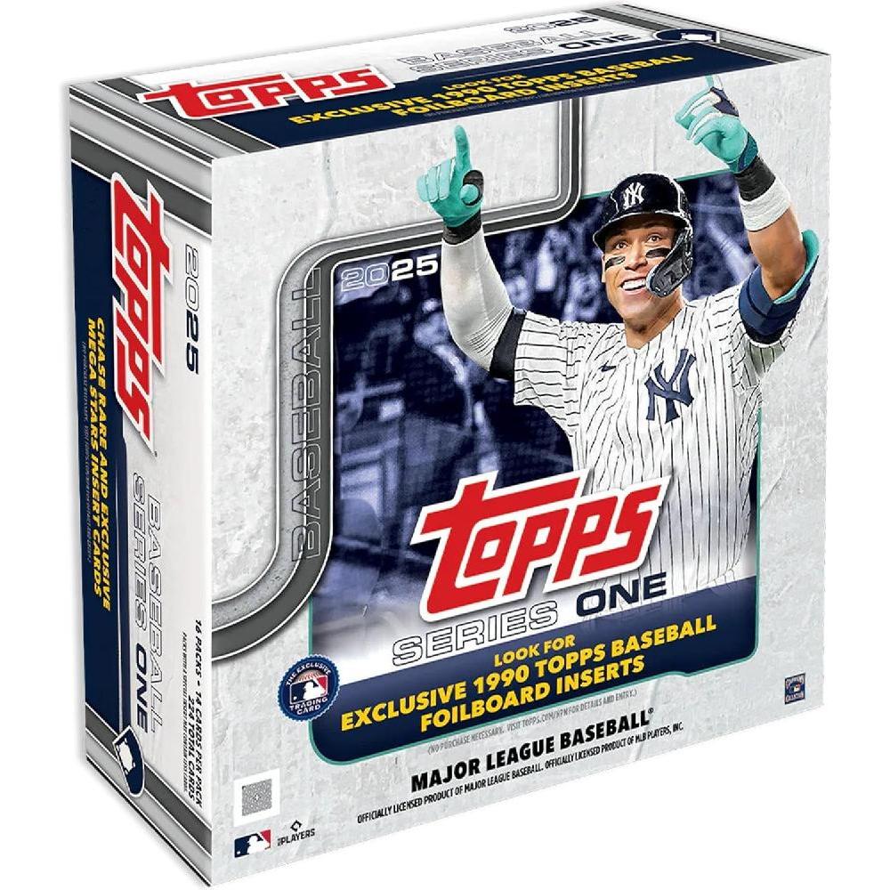 Topps 2025 시리즈 1 야구공 - 공장에서 밀봉된 메가 박스 (224개 야구 카드 세트 뉴욕 양키스 보스턴 레드 삭스 아론 저지 크리스 딜런 크루스 제임스 우드 주니