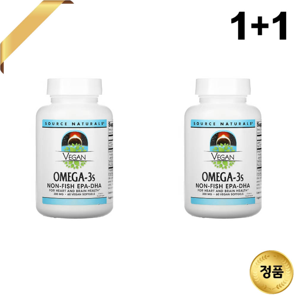 1+1 소스내츄럴스 오메가3 300mg 60소프트젤 비건 피쉬오일 토코페롤 EPA DHA