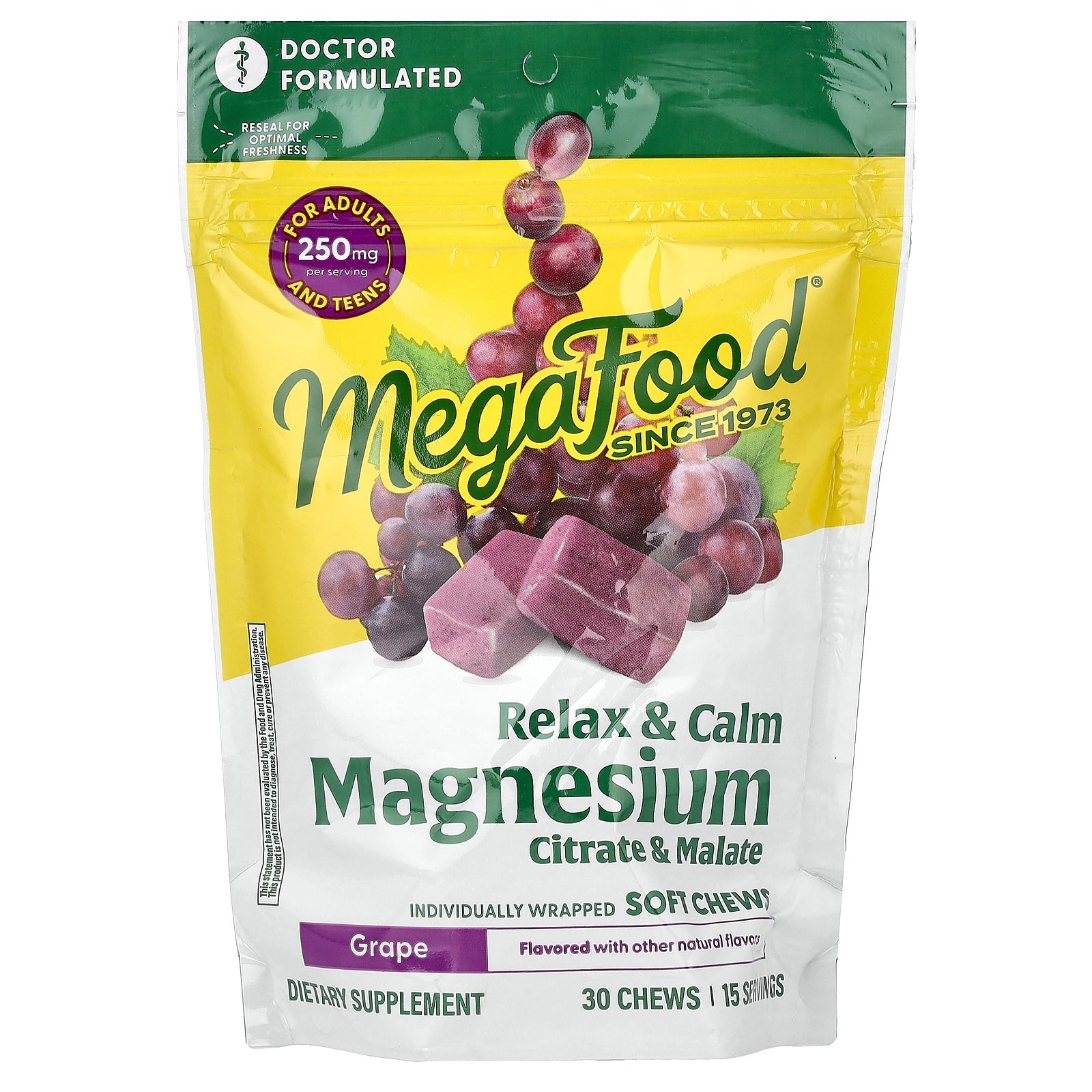 MegaFood 메가푸드 <b>마그네슘 시트레이트</b> 말<b>레이트 그레이프</b> 125mg 30 소프트 츄 미네랄보충제  0.1  1개