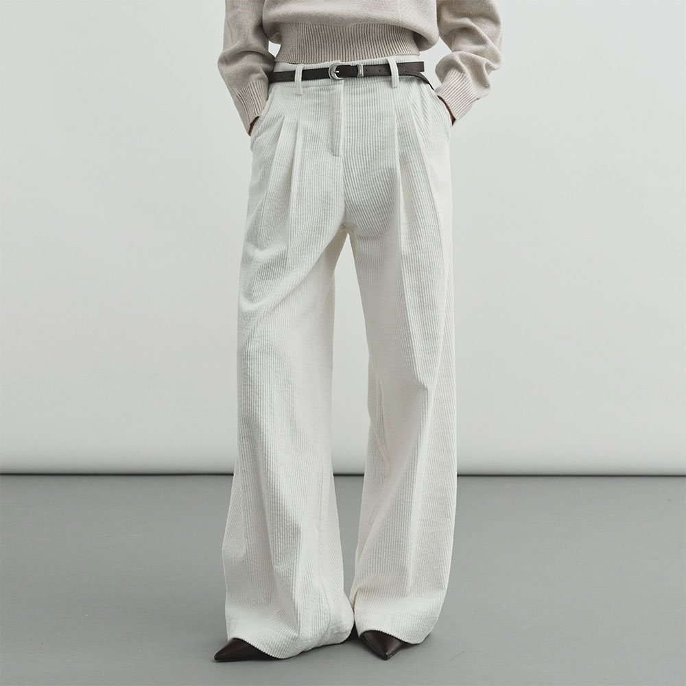 [몽돌] 코듀로이 투 턱 와이드 팬츠 화이트 MDPT061WHITE