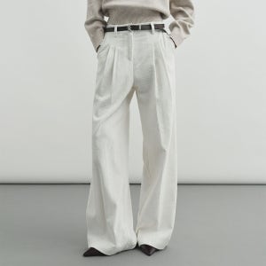 [몽돌] 코듀로이 투 턱 와이드 팬츠 화이트 MDPT061WHITE