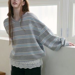 [퍼햅스바이안나] Multi Color Stripe V-neck Sweatshirt