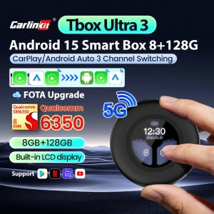 칼린킷 안드로이드 15 카플레이 Ai TV 박스 SM6350 무선 카플레이 안드로이드 오토 스마트 카 스트리밍 박스 5G 내장 LCD GPS 8+128GB