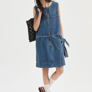 [럭키슈에뜨]Ribbon Point Denim Midi Dress (blue) 블루 LFPDX26630BUX
