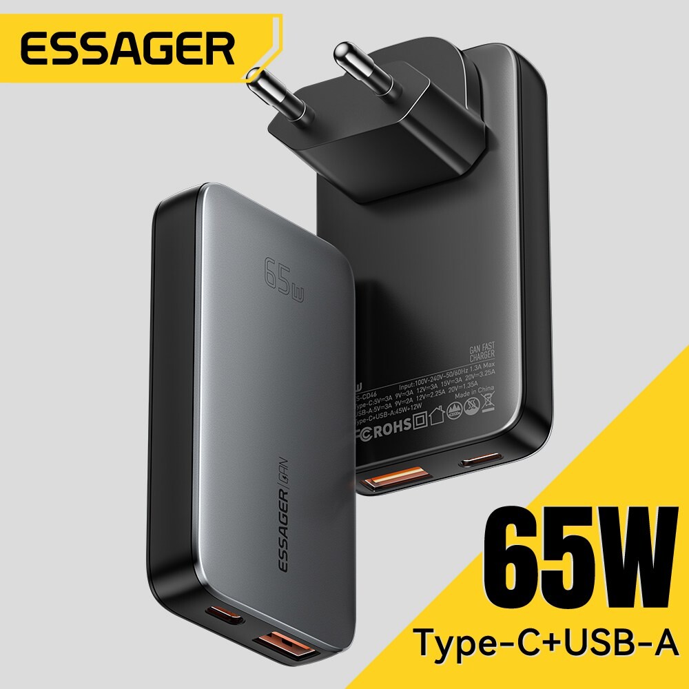 Essager GaN PPS PD3.0 67W c타입 접지형 고속 충전기 + C to C타입 케이블 세트 (14,240원) (와우무료)