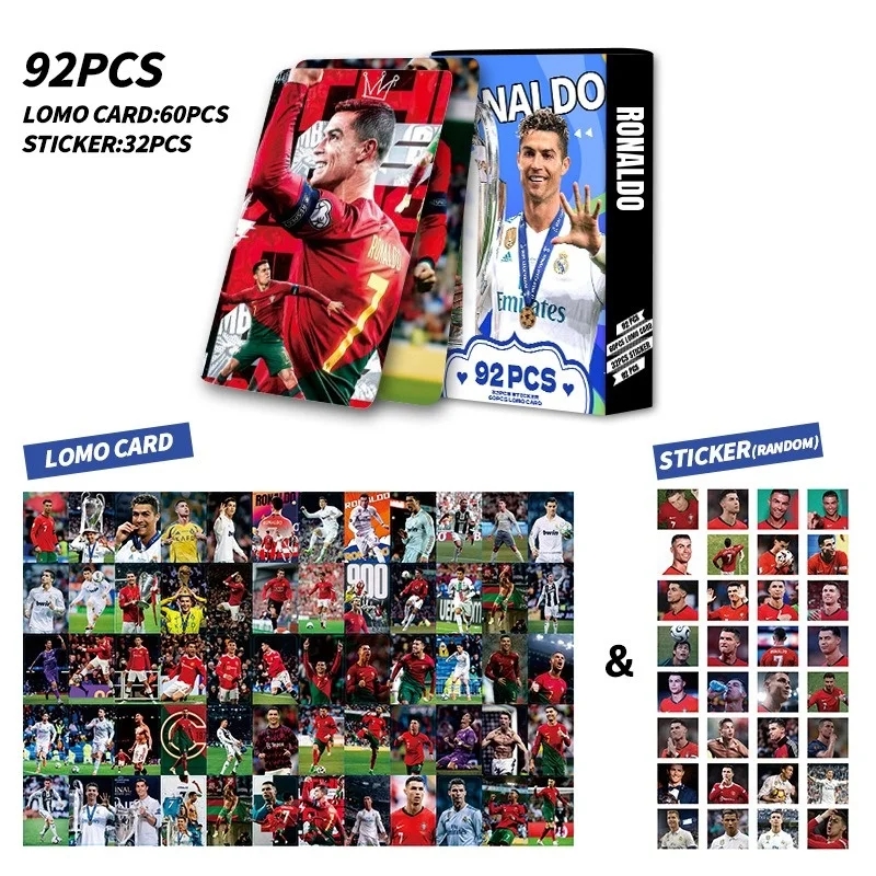 쿠쿠스토어 92PCS 축구 스타 카드 메시 호날두 Mbappé Haaland Jude Bellingham LaCardmine 미니 컬렉션 팬  02 Style 3