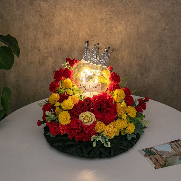 카네이션 조화 센터피스 LED 크라운수반set 34cm 꽃 어버이날 스승의날 테이블 장식 감사 선물 행사 소품
