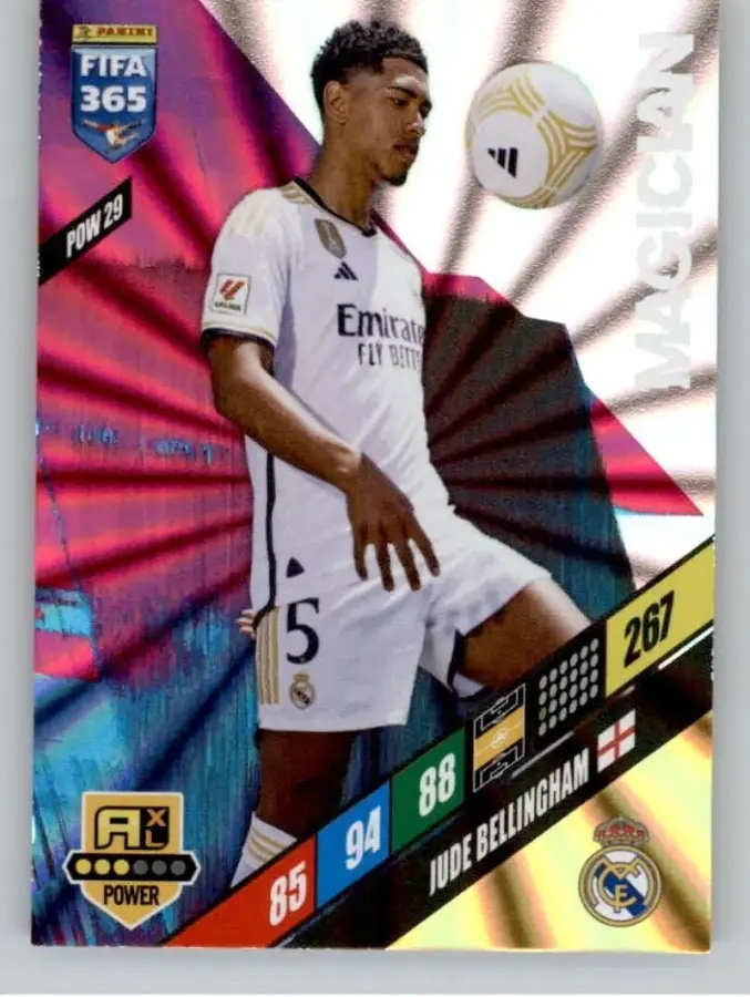 2024 파니니 아드레날린 XL FIFA 365 POW29 주드 벨링엄 레알 마드리드 CF 공식 축구 카드 원시(NM 이상)