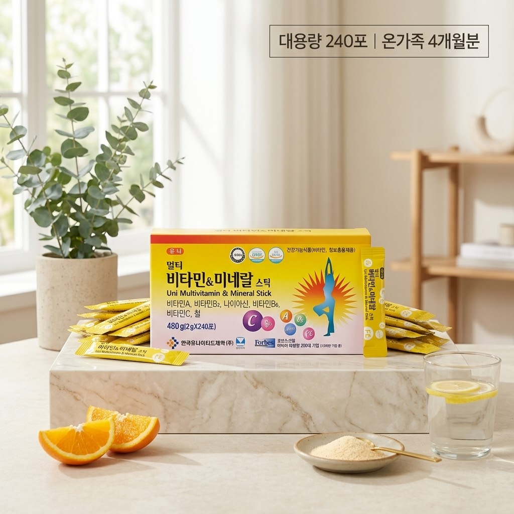 온가족 체력 멀티 비타민 미네랄 철분 스틱 학생 240포 240개 2g