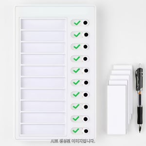 자기 관리 체크인 트래커 1개, 빈 카드 5장 + 펜 1개 포함. 나의 할 일 목록, 작업 보드, 일일 일정, 플래너, 메모, 작업 시트, 자기 관리 카드용으로 재사용 가능