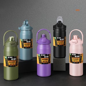 1500/1200ml 이중 드링크 뚜껑 단열 스테인리스 스틸 진공 물병 휴대용 야외 스포츠 물병 손잡이 포함