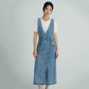 샤틴 더블버튼 데님 원피스 O262T673