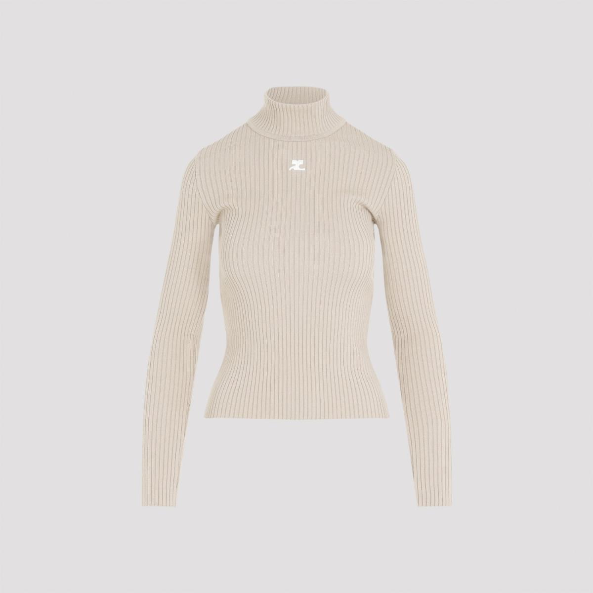 쿠레쥬 PERMPU022FI0001 1054 CAPPUCCINO Roll Neck Ribbed Jumper