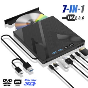 노트북 PC용 7 in 1 외부 Bluray 광학 드라이브 USB 3.0 Type-C BD DVD CD-RW 플레이어 SD/TF 카드 슬롯이 있는 휴대용 버너