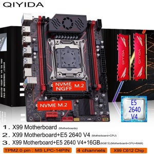 X99 게이밍 메인보드 세트 키트 (LGA2011-3 Xeon E5 2640 V4 CPU, DDR4 16GB(8G*2) 4채널 메모리, PCI 16x NVME M.2 TPM 포함)