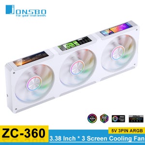 JONSBO ZC-360 3.38 인치 스크린 디스플레이 케이스 팬 볼 베어링 통합 냉각 팬 5V ARGB PWM 자기 흡입 팬