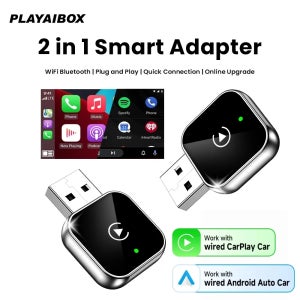 PLAYAIBOX 무선 카플레이 어댑터 안드로이드 오토 스마트 2in1 동글 2.4G & 5.8Ghz WiFi BT 자동 연결 플러그 앤 플레이 유선 AA CP용