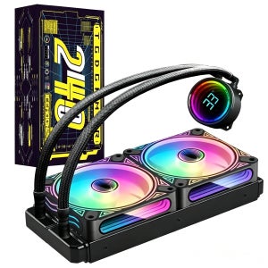 240mm 블랙 ARGB 수냉식 CPU 쿨러 (240mm ARGB PWM 팬, 지능형 온도 표시 기능 포함)