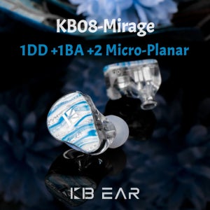 KBEAR KB08 미라지 IEMS 인이어 이어폰 1 DD +1 BA +2 마이크로 평면형 자기 드라이버 10mm 베릴륨 코팅 다이어프램