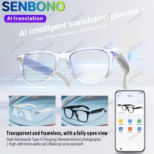 SENBONO 남녀공용 뉴 스마트 안경 블루투스 통화 AI 번역 음악 제어 볼륨 조절 선글라스 블루라이트 차단