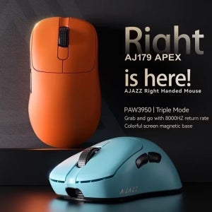 AJAZZ AJ179 APEX PAW3950 30000DPI 8Khz 무선 게이밍 마우스 오른손잡이용 인체공학적 마우스 RGB 마그네틱 스크린 충전 베이스 포함