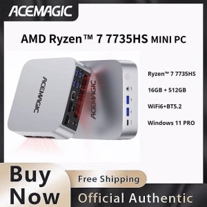 AMD 라이젠 7 7735HS 미니 PC 16GB LPDDR5 512GB SSD 트리플 4K 디스플레이 라데온 그래픽 사전 설치된 윈도우 11 프로 휴대용 컴퓨터