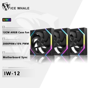 ICE Whale IW-12 컴퓨터 PC 케이스 팬 120mm ARGB 4Pin PWM 냉각 팬 마더보드 동기화 61.5CFM/2000RPM CPU 쿨러 인공 호흡기
