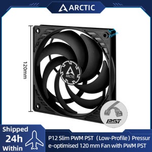 ARCTIC P12 슬림 PWM PST 케이스 선풍기, PWM 공유 기술 (PST), 압력 최적화, 저소음, 엑스트라 슬림, 300-2100 RPM, 120mm