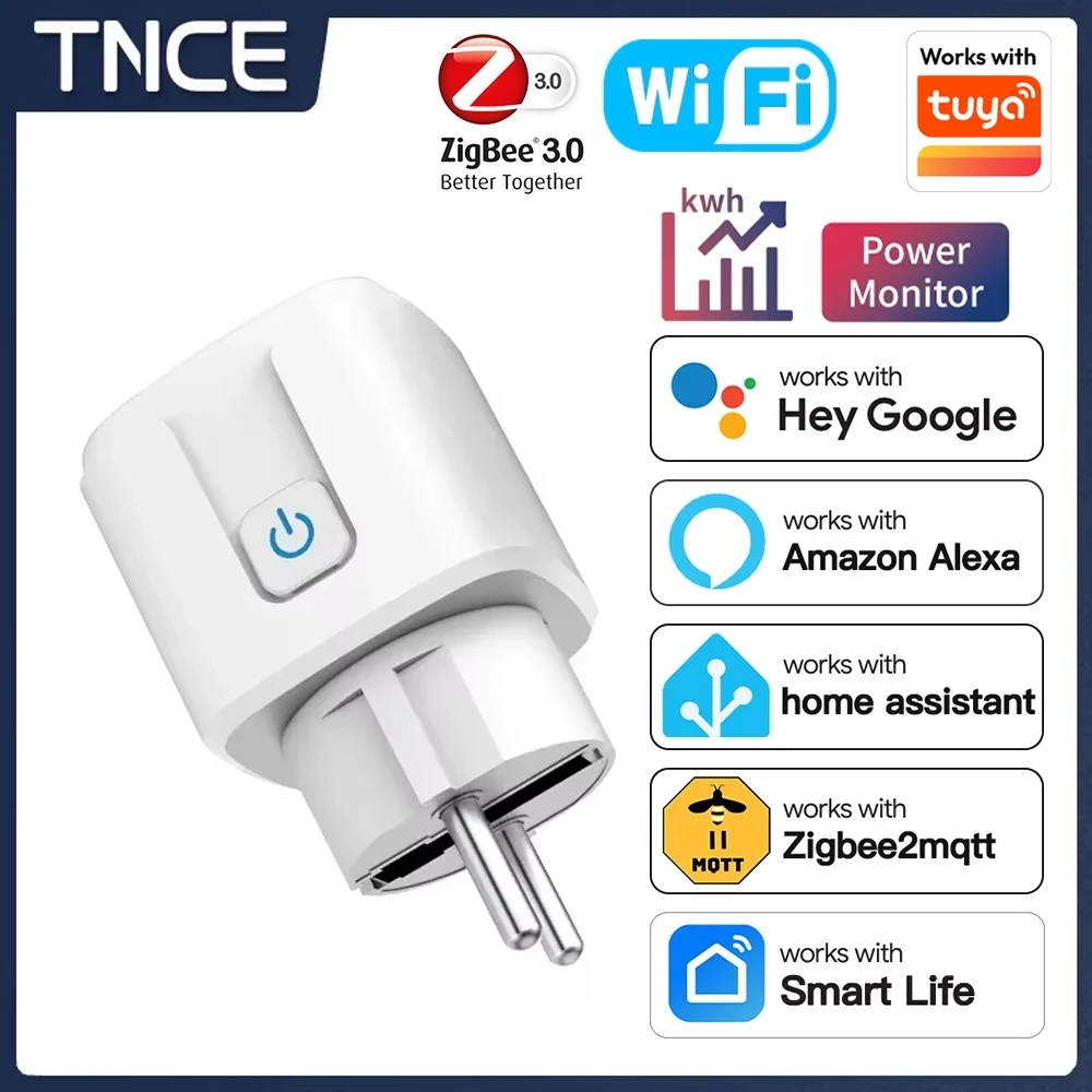 TNCE TUYA 스마트 플러그 WiFi 또는 Zigbee3.0 소켓 EU 16A/20A 전력 모니터 타이밍 기능 음성 제어 Alexa Google Home과 함께 작동 최저가