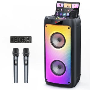 T10-T 무선 블루투스 스피커, 마이크 2개가 장착된 노래방 기계, LED 조명이 장착된 홈 노래방 파티 스피커, 무대 서브우퍼