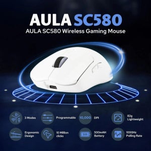 AULA SC580 프로 게이밍 마우스(충전 베이스 포함) 조절 가능한 10000 DPI PAW3311 센서 무선 노트북 액세서리 블루투스 마우스