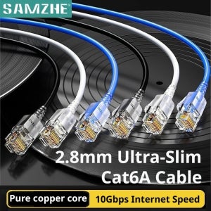 SAMZHE 슬림 Cat6A RJ45 인터넷 케이블 고속 10Gbps 31AWG 지원 Cat8 Cat7 네트워크 LAN 컴퓨터 패치 케이블(PC 및 게임용)