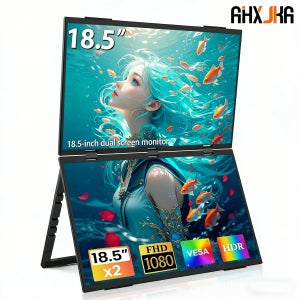 AHXJKA 18.5인치 100Hz 듀얼 스크린 휴대용 모니터 1920 * 1080P 100%sRGB IPS 패널 VESA 미니 HDMI 및 Type-C 인터페이스 디스플레이