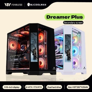 WJCOOLMAN 드리머 플러스 보조 스크린 PC 케이스, 전면 바다 전망 룸, 360도 수냉 쿨러 컴퓨터 케이스 게이밍 케이스