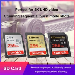 샌디스크 SD 카드 32GB SDHC 64GB 128GB 256G SDXC SD 카드 C10 메모리 카드 최대 200MB/s 읽기 속도 U3 V30 플래시 카드 4K UHD 카메라