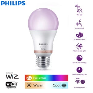 필립스 WiZ 8.5W E27 Wi-Fi 및 블루투스 LED 스마트 전구 220-240V 1600만 풀 컬러 EyeComfort Light Frosted Dimmable Lamp