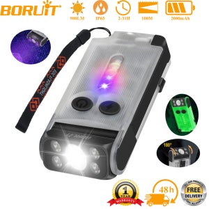 BORUiT V30 900LM UV LED EDC 손전등 타입-C 충전식 파워뱅크 작업등 자석 부저 캠핑 포켓 랜턴