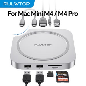 Mac Mini M4/M4 Pro용 HDMI 4K 60Hz, USB A 2.0 3개, SD/TF, 오디오/마이크가 포함된 4TB SSD 인클로저가 포함된 PULWTOP Mac Mi