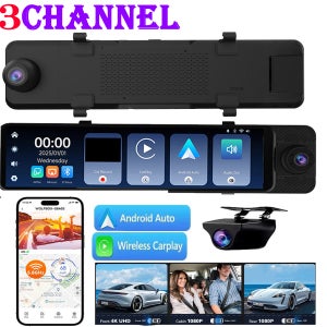 3채널 블랙박스 4K 차량용 DVR 전방 실내 후방 1080P GPS 추적 야간 시야 비디오 레지스트레이터 주차 모니터