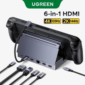 UGREEN USB C 허브 스팀 덱 도킹 스테이션 6-in-1 타입-C에서 4K120Hz HDMI 5Gbps USB-A/C PD100W 1000Mbps RJ45 ROG Ally 