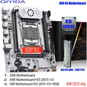 QIYIDA X99 마더보드 세트 키트 LGA 2011-3 Xeon E5 2670 V3 CPU 프로세서 16G REG ECC DDR4 RAM 메모리 이름 M.2 SATA3.0 US
