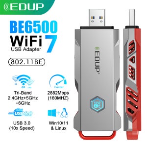 EDUP BE1679 BE6500 WiFi 7 USB 어댑터 트라이밴드 2.4G/5G/6GHz 6500Mbps 무선 네트워크 카드 MLO 4K-QAM 160MHz (윈도우11, 리