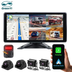 GreenYi 터치스크린 4채널 10.36인치 무선 애플 카플레이 안드로이드 오토 BSD 사각지대 감지 레이더 GPS DVR 모니터 트럭 버스용 블랙박스