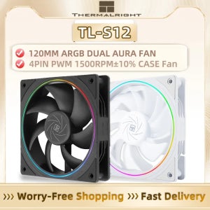 Thermalright TL-S12 120mm ARGB Halo LED 케이스 팬 - CPU 라디에이터 냉각용 4핀 PWM 스마트 제어 + 5V 3핀 RGB 조명