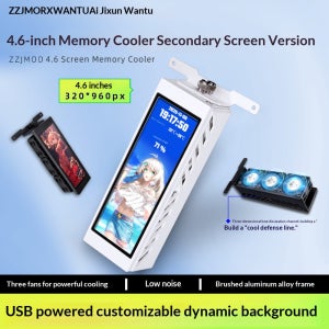 ZZJMOD 메모리 쿨러 서브 디스플레이 패널 4.6인치 USB 3팬 알루미늄 컴퓨터 모니터링 화면