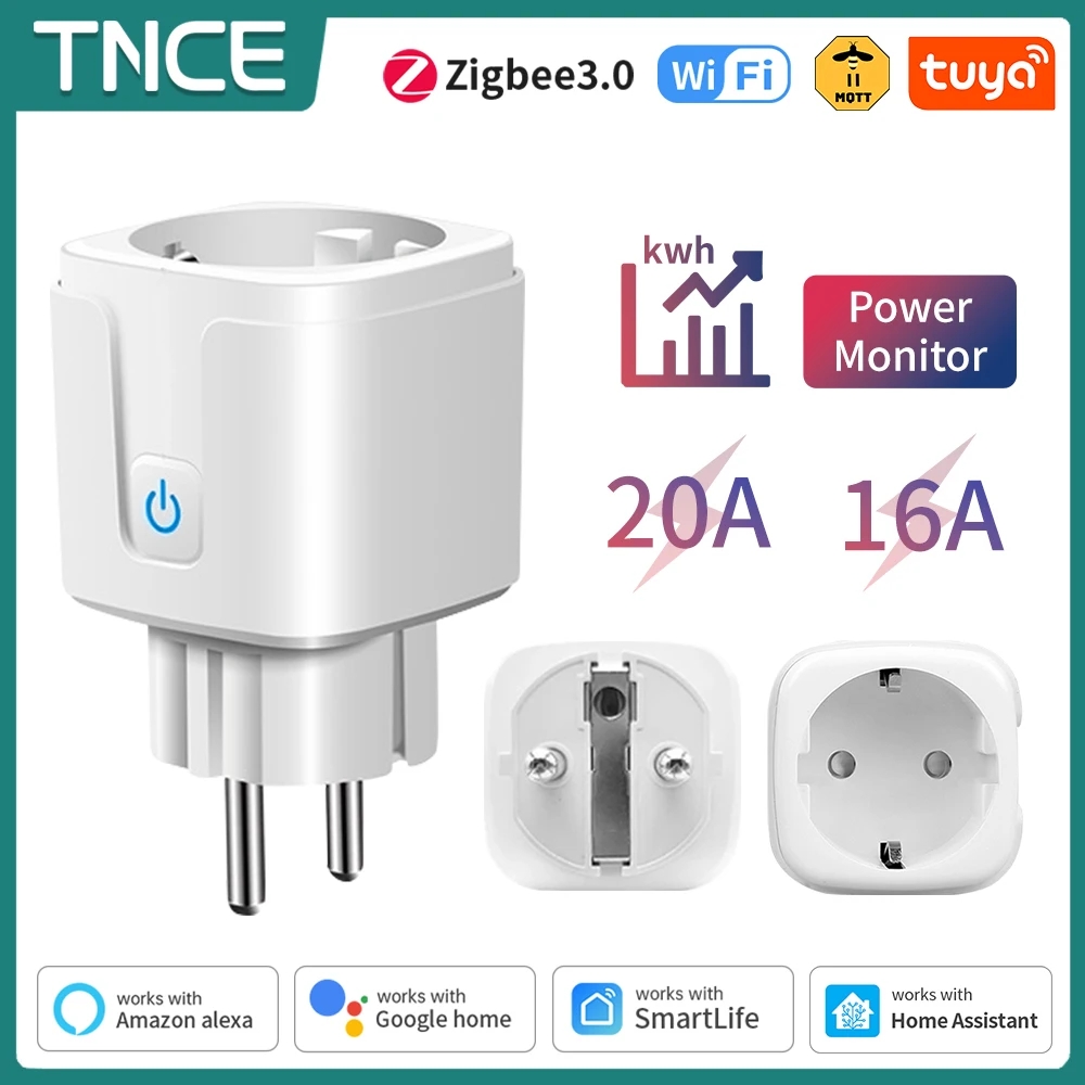 TNCE Tuya Wifi/Zigbee3.0 스마트 소켓 EU 플러그 16/20A 전원 모니터 원격 제어 스마트 라이프 APP 원격 제어 Alexa 최저가