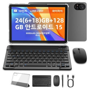 BAKEN 10인치 안드로이드 15 태블릿, A333 펜타코어 프로세서, 24GB (6GB + 18GB 확장) RAM + 128GB ROM, 5G WiFi, 8000mAh
