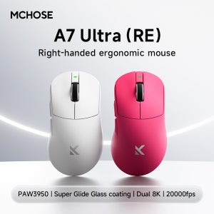 MCHOSE A7 울트라 RE 게이밍 마우스 8000Hz 타사 데 페스키아 디자인 인체공학적 디자인 20000fps 42000DPI 750IPS 슈퍼 글라이드 코팅 500mAh 배