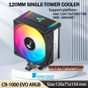 JONSBO CR-1000 EVO 4 히트 파이프 TDP 220W CPU 쿨러, 컴퓨터 냉각 선풍기 방열판, LGA1700 115X 1200 AM5 에어 쿨러 라디에이터