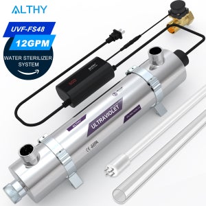 ALTHY 집 전체 UV 자외선 물 살균기 시스템, 필터 정수기, 스마트 유량 제어 스위치, 스테인리스 스틸 12GPM